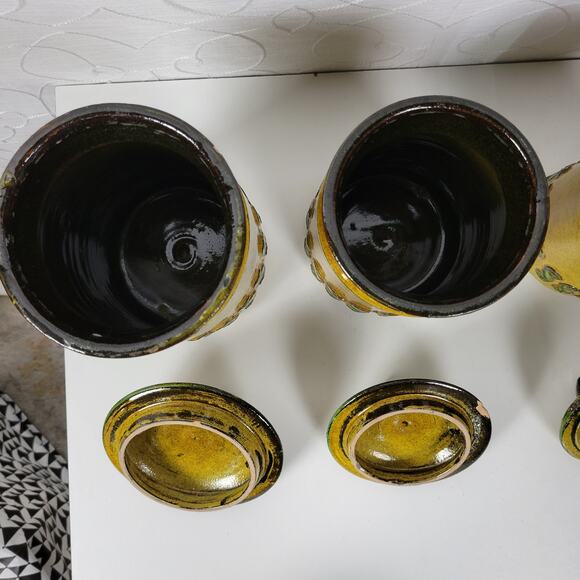 Set of 4 Vintage Baldelli Pottery Ceramic Cookie Canisters with Lid Green Italy - Picture 10 of 13
